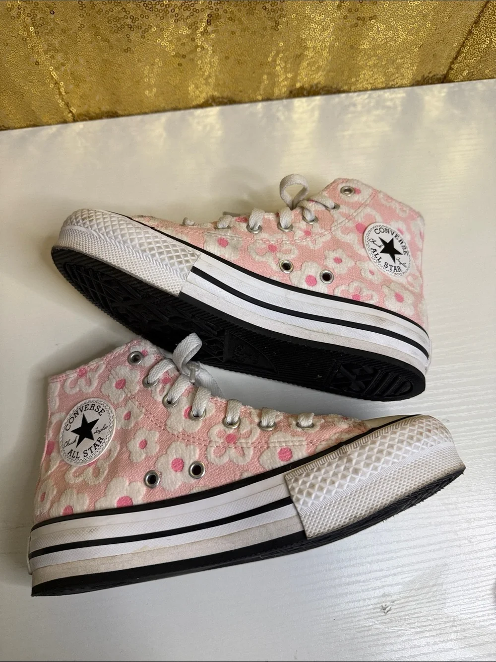 Converse Pink Floral High-Top Sneakers